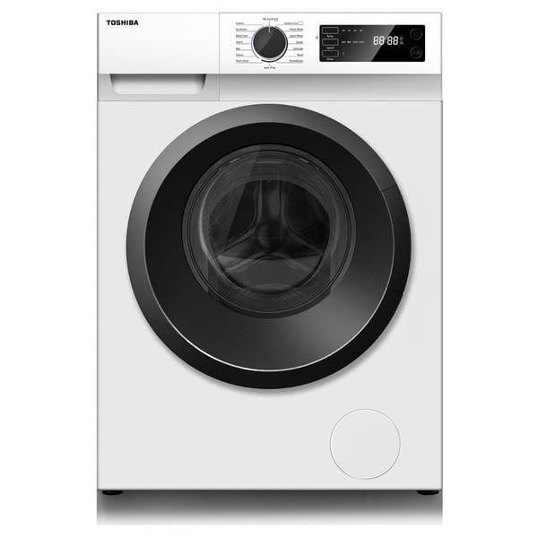 Toshiba TW-H80S2A(WK) 7kg Front Load Washing Machine with 1200 RPM spin speed. Sleek silver design with intuitive controls for easy laundry days.