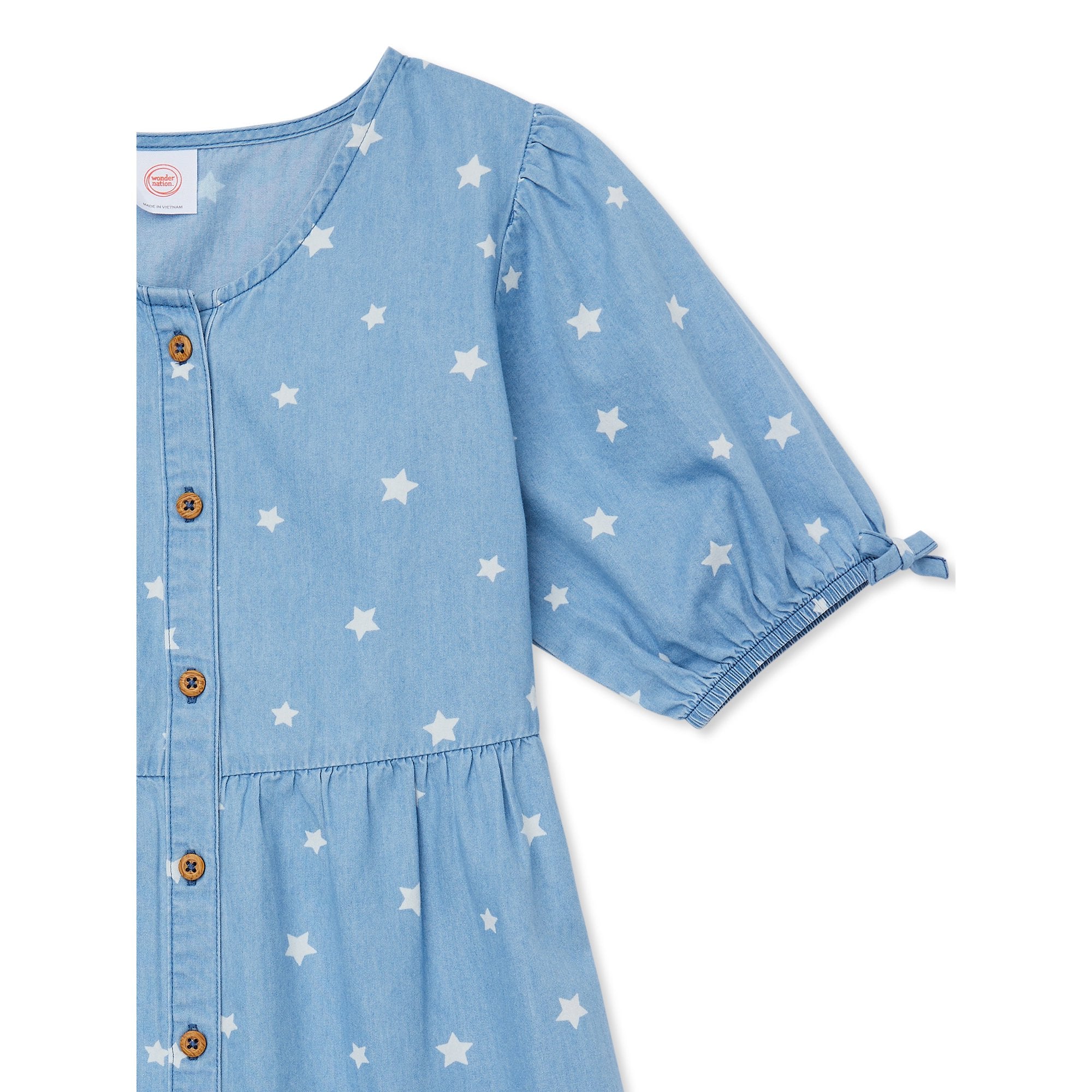 SIZE: XS(4-5) - Wonder Nation Girls Woven Button Down Dress with Ruffle Hem