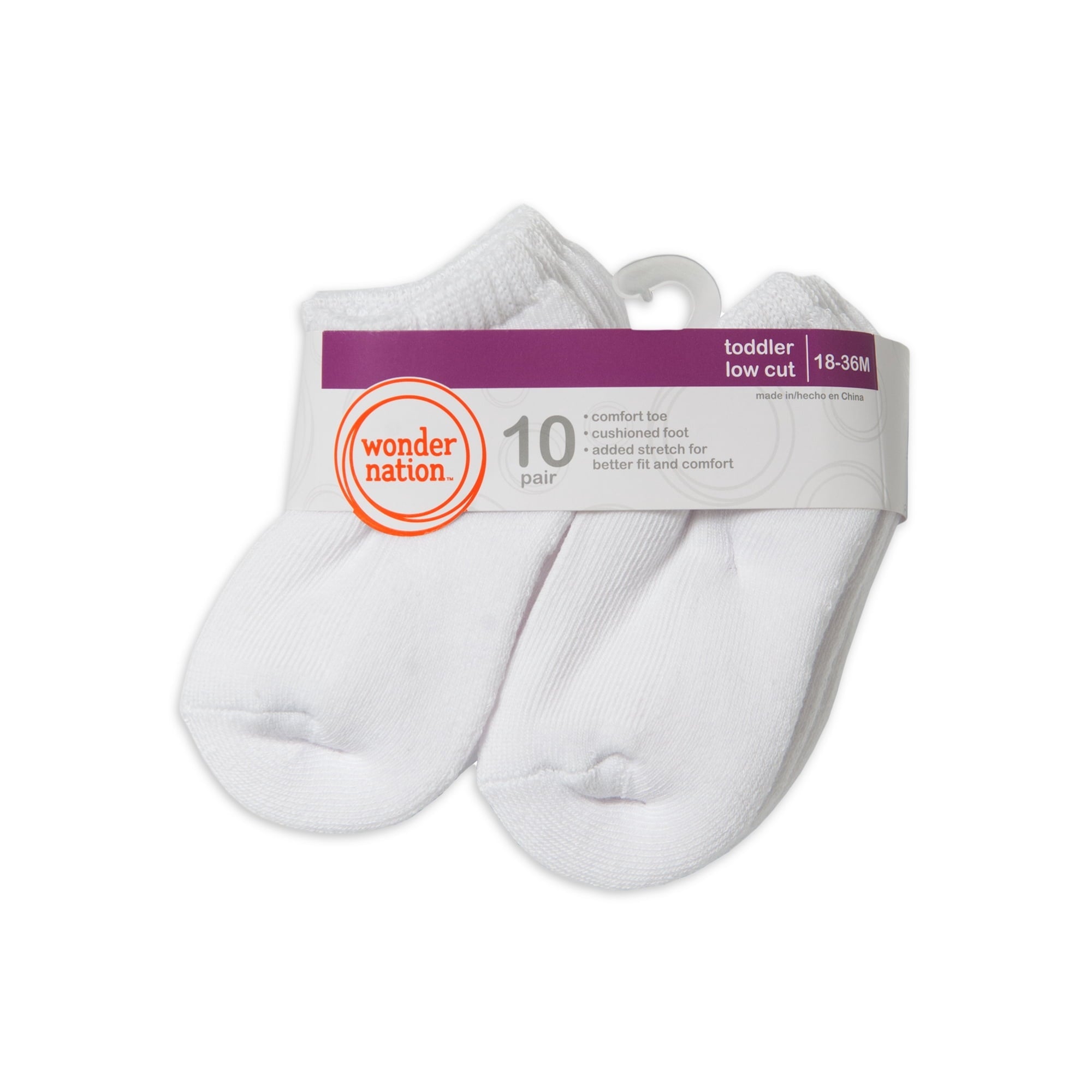 SIZE 18-36 M - Baby Unisex Wonder Nation(tm) 10pk. Low Cut White Socks