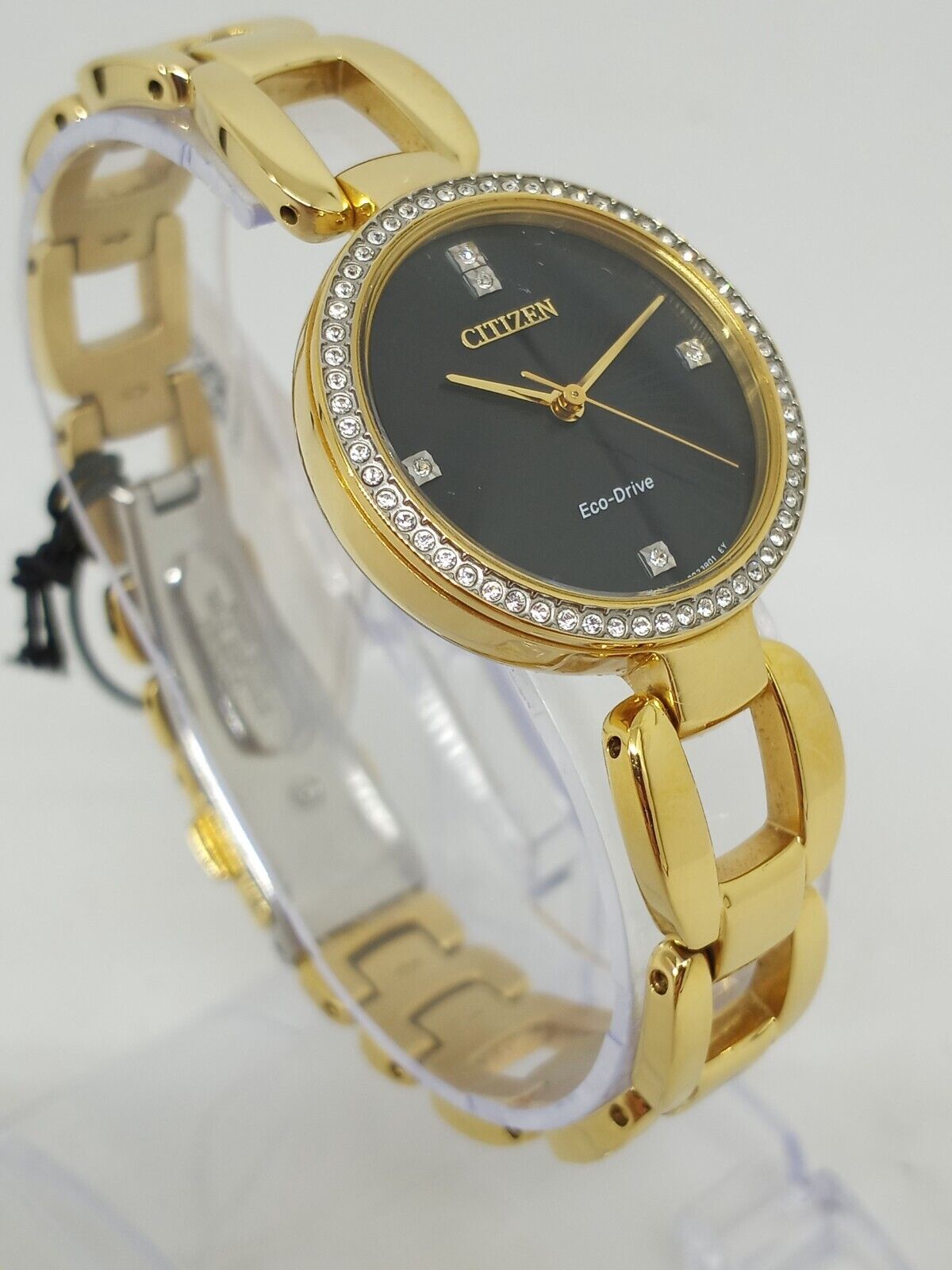 ساعة سيتيزن إيكو-درايف النسائية 28 مم بلمسة كريستالية ذهبية اللون من الفولاذ المقاوم للصدأ