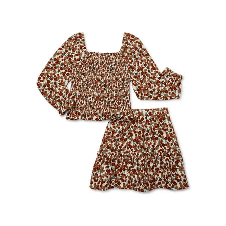 SIZE: XS(4-5) - Wonder Nation Girls’ Long Sleeve Top and Skirt Set 2-Piece