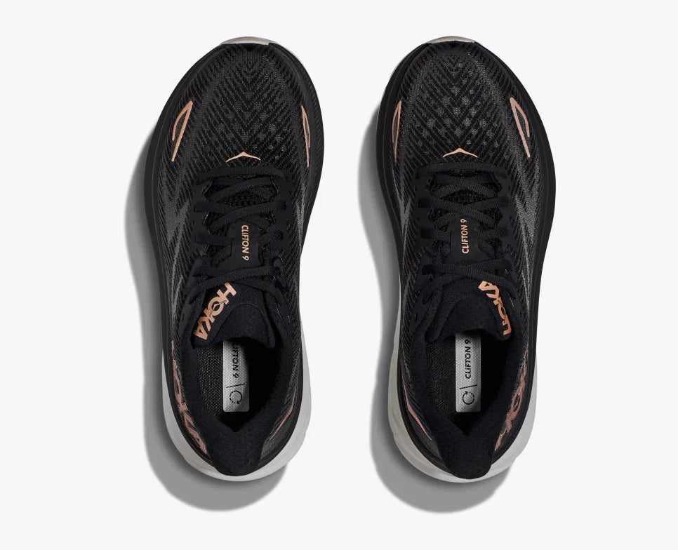 Women’s Hoka Clifton 9 Wide Black/Rose Gold Athletic Running Shoes ( without box )