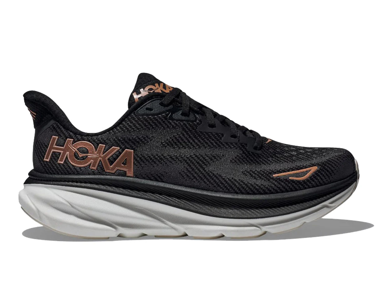 Women’s Hoka Clifton 9 Wide Black/Rose Gold Athletic Running Shoes ( without box )