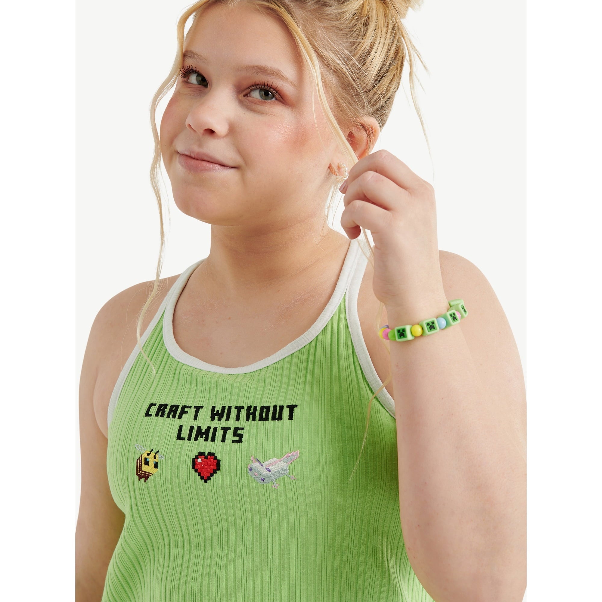 SIZE: L(12/14) - Justice Girl's Minecraft Tank with Bracelet