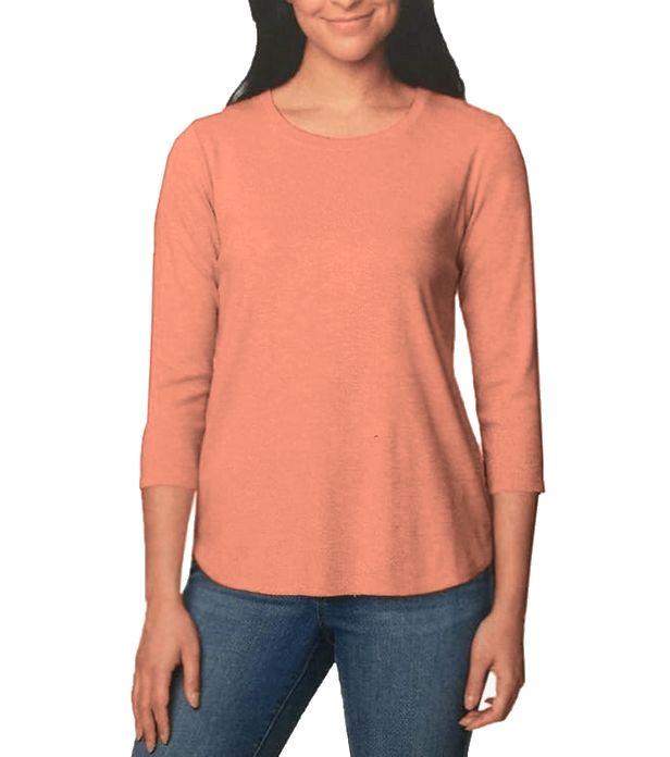 SIZE M - WOMENS KIRKLAND SIGNATURE 3/4 SLEEVE TEXTURED SLUB TEE SHIRT