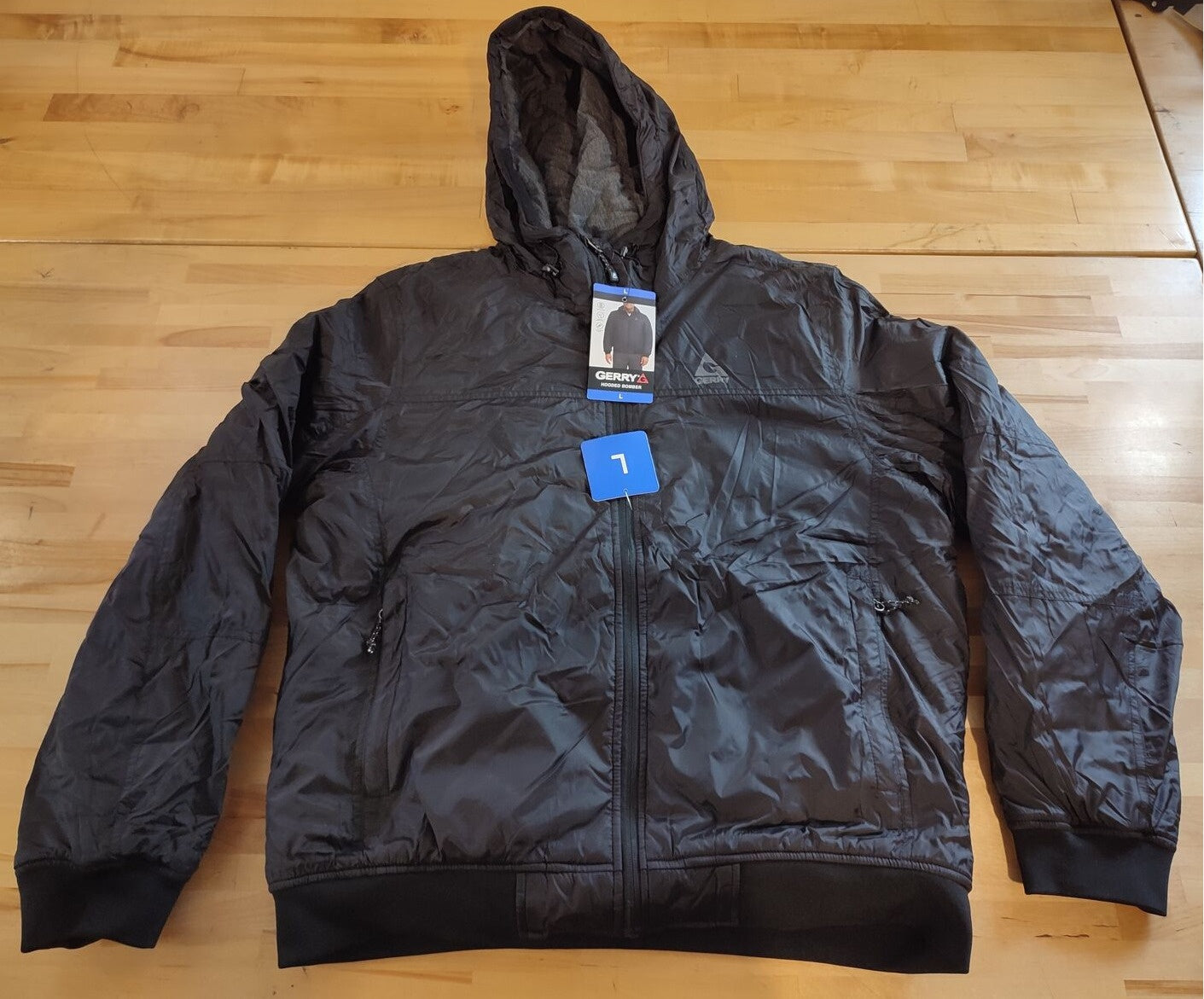 SIZE: L - Men's Gerry Hooded Insulated Water Resistant Bomber Jacket Black Size Large