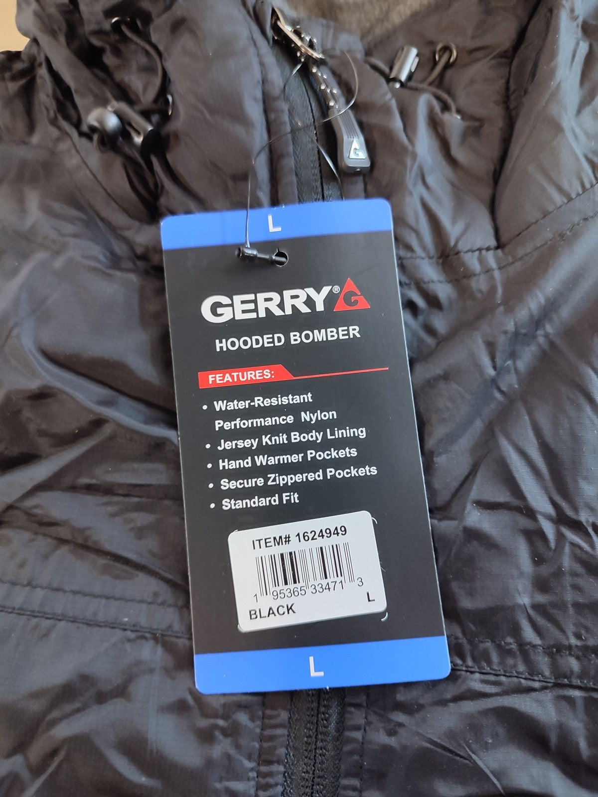 SIZE: L - Men's Gerry Hooded Insulated Water Resistant Bomber Jacket Black Size Large