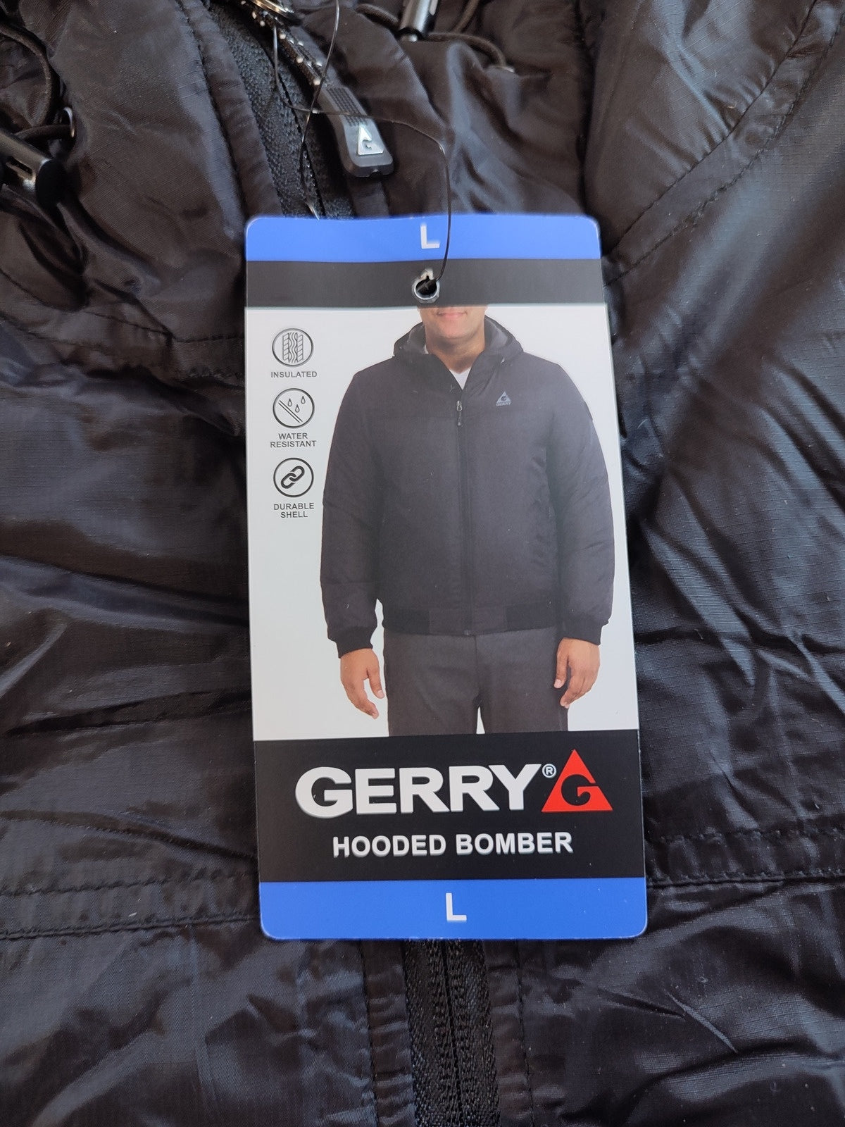 SIZE: L - Men's Gerry Hooded Insulated Water Resistant Bomber Jacket Black Size Large