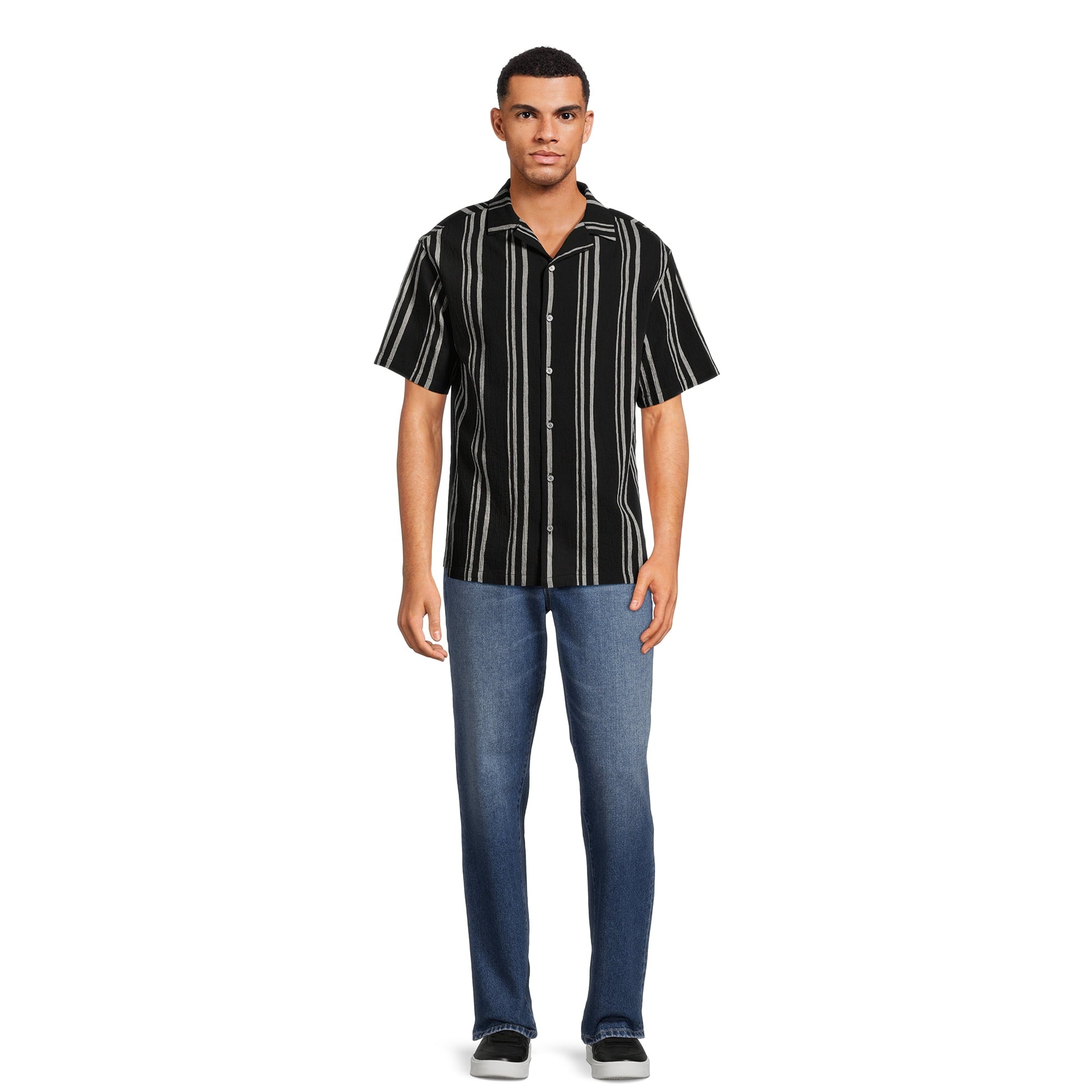 SIZE: 3XL - No Boundaries Men's and Big Men's Cotton Crinkle Button Front Shirt with Short Sleeves