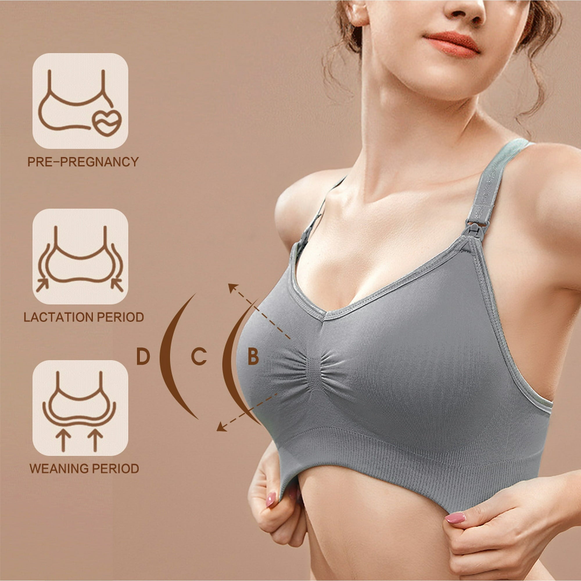 المقاس: XL - حمالة صدر نسائية للنوم والرضاعة مزودة بإبزيم أمامي بدون أسلاك، عبوة من 3 قطع