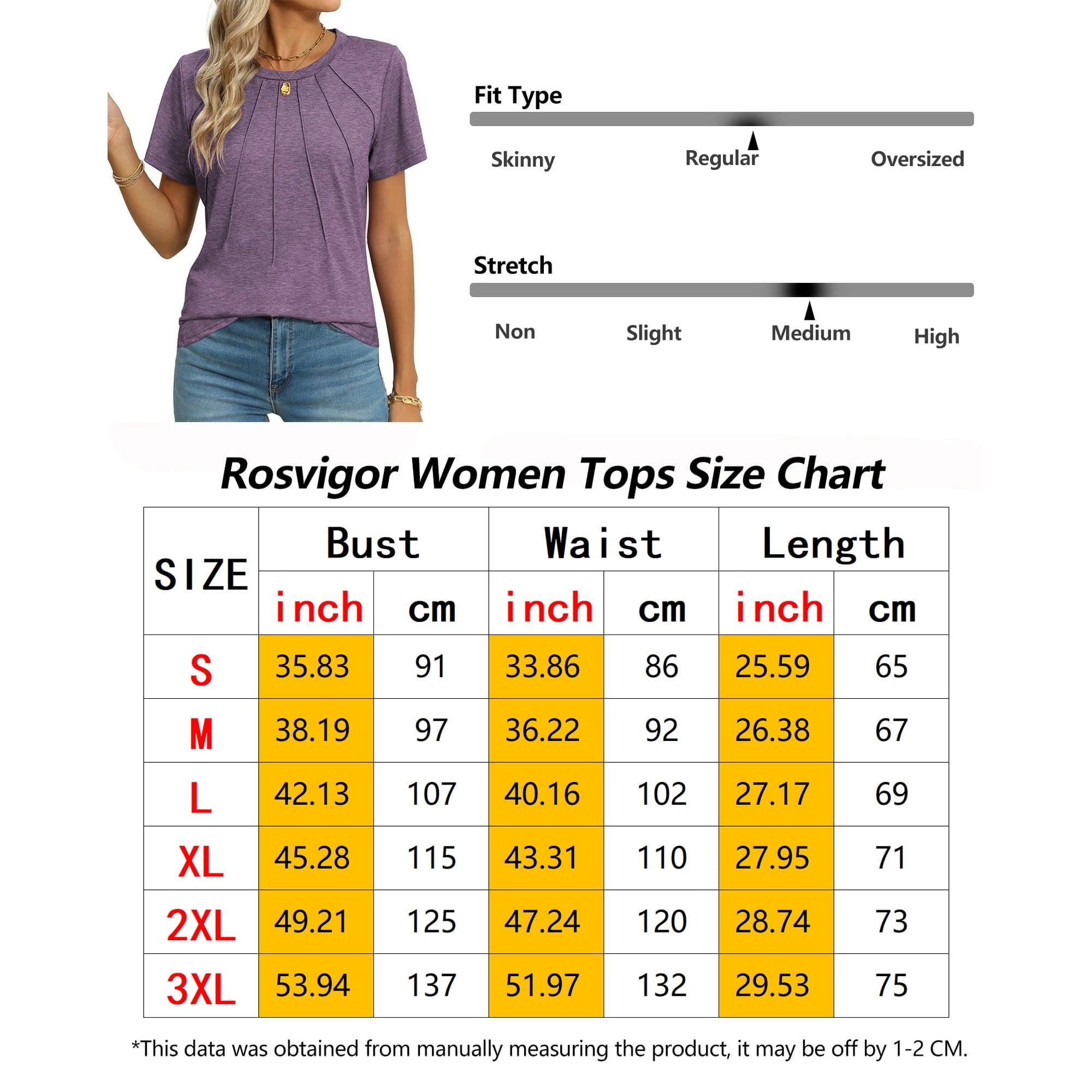 SIZE: 2XL - Rosvigor Blouses for Women Short Sleeve Shirts Casual Dressy Summer Tops with Pleats