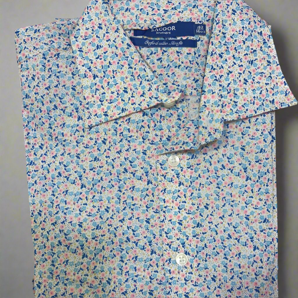 قميص ساكور للرجال بقصّة Slim Fit من قماش البوبلين المصبوغ والمزخرف