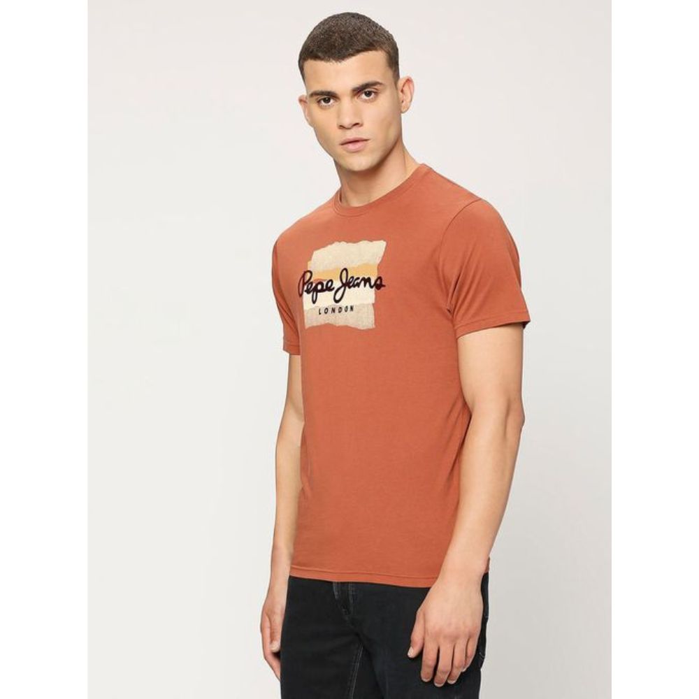 Pepe Jeans Men's Orange Typography T-Shirt