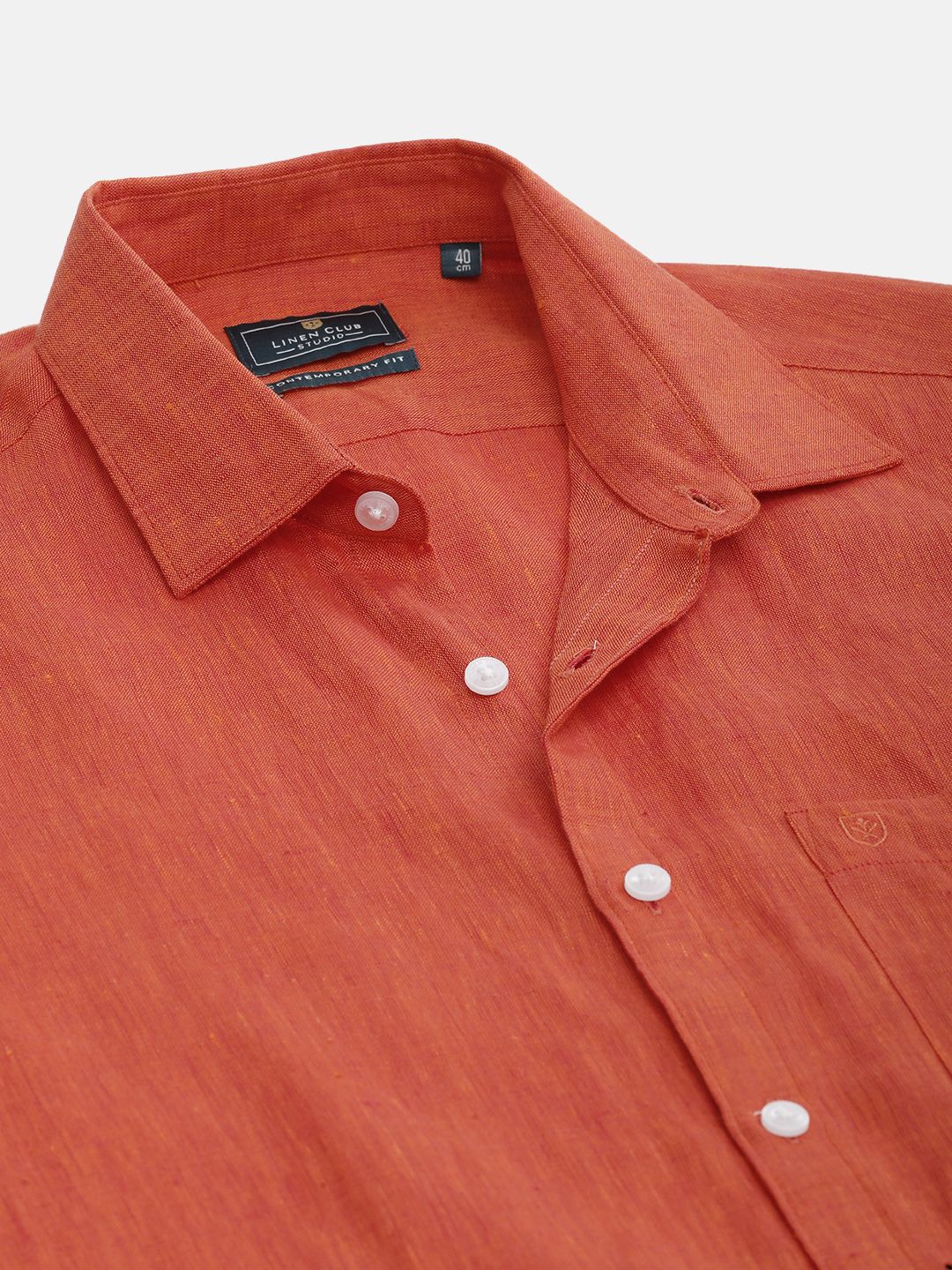 LINEN CLUB STUDIO MEN'S PURE LINEN ORANGE SOLID REGULAR FIT HALF SLEEVE CASUAL SHIRT