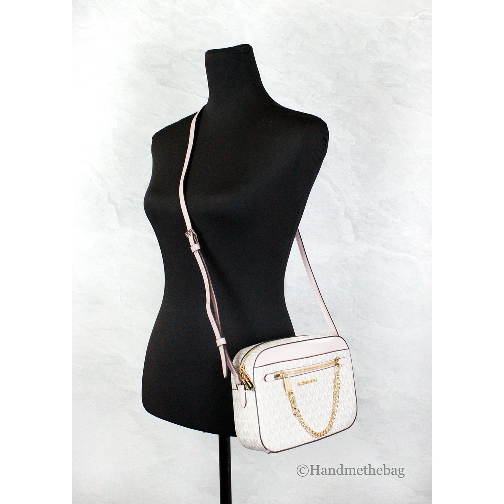 Michael Kors Adult Saffiano Leather Chain Zip Crossbody Handbag, Vanilla/Powder Blush