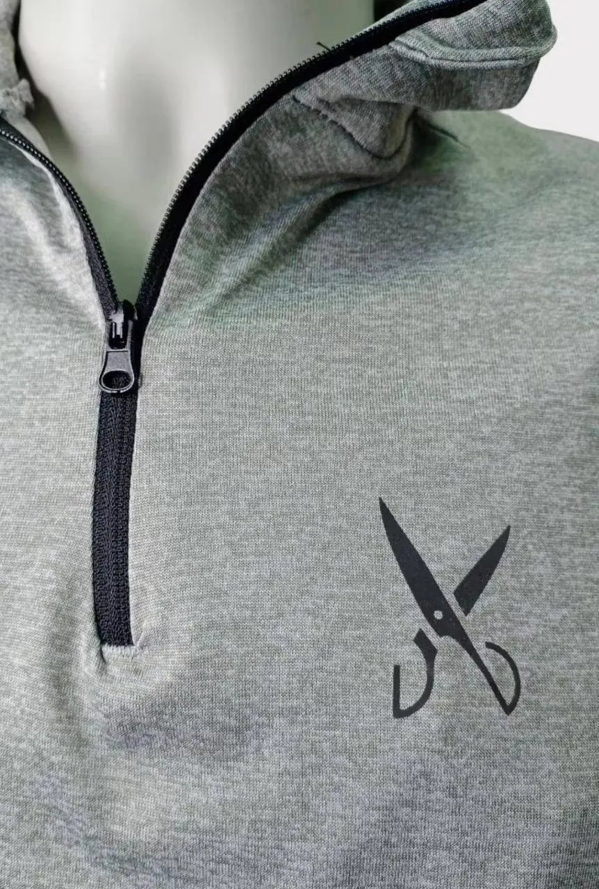 Grey long-sleeve shirt by Weaver featuring a convenient neck zipper for easy on-and-off. Perfect for adding a touch of style and functionality to any outfit.