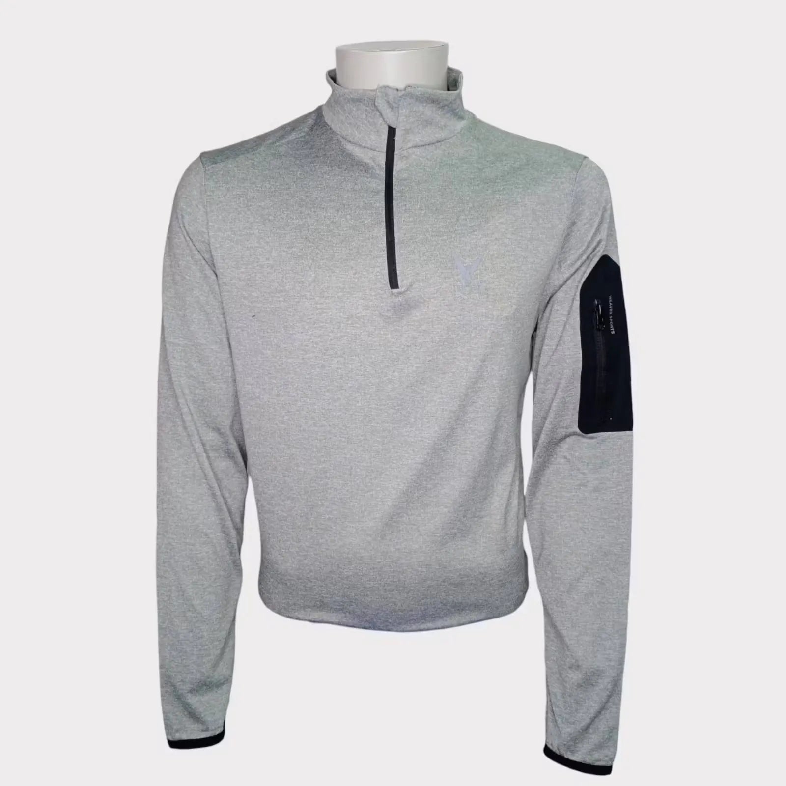 Grey long-sleeve shirt by Weaver featuring a convenient neck zipper for easy on-and-off. Perfect for adding a touch of style and functionality to any outfit.