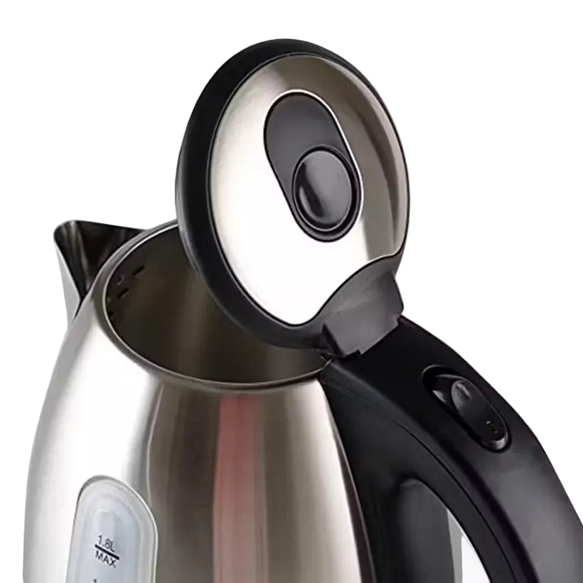 Insiya 1.8L electric kettle pouring water into a mug, highlighting its convenient spout and rapid boiling. Upgrade your kitchen with the stylish Insiya 1.8L electric kettle, featuring fast boiling and a premium design.