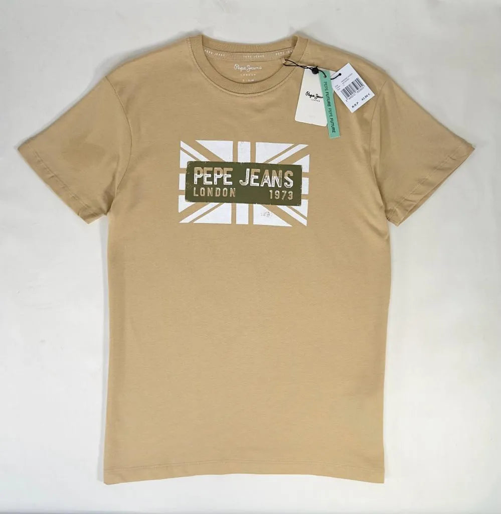 Pepe Jeans Men's T-Shirt: Sand-colored tee for effortless style & comfort (PM509098).Soft & Stylish: Comfortable Pepe Jeans t-shirt, perfect for everyday wear.