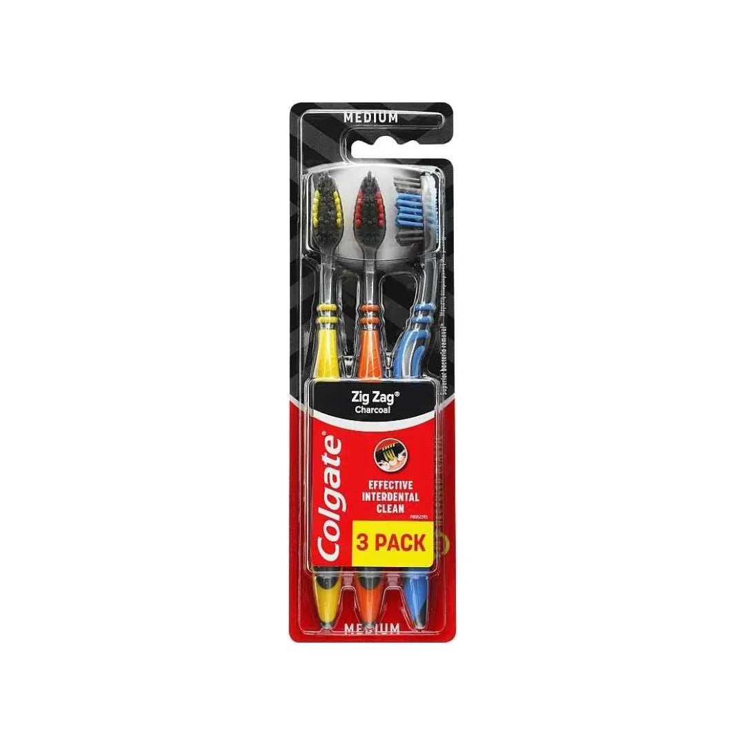 Colgate 3in1 Pack Zig Zag Effective Interdental Clean Medium Toothbrush