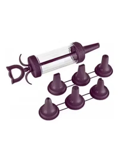 Maroon Bager cream pump & 7 unique molds: Decorate desserts with ease & delight! Create stunning desserts with this versatile cream decorating kit in a vibrant maroon color. Pump & 7 diverse molds: Endless possibilities for cakes, pastries, and more! Id
