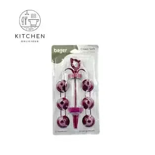 Maroon Bager cream pump & 7 unique molds: Decorate desserts with ease & delight! Create stunning desserts with this versatile cream decorating kit in a vibrant maroon color. Pump & 7 diverse molds: Endless possibilities for cakes, pastries, and more! Id