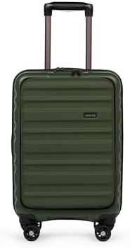 ANTLER - Cabin Suitcase with Pocket - Carry On Suitcase, Green - 56x35x23, Lightweight Suitcase for Travel & Holidays - Small Suitcase with Wheels - TSA Approved Locks