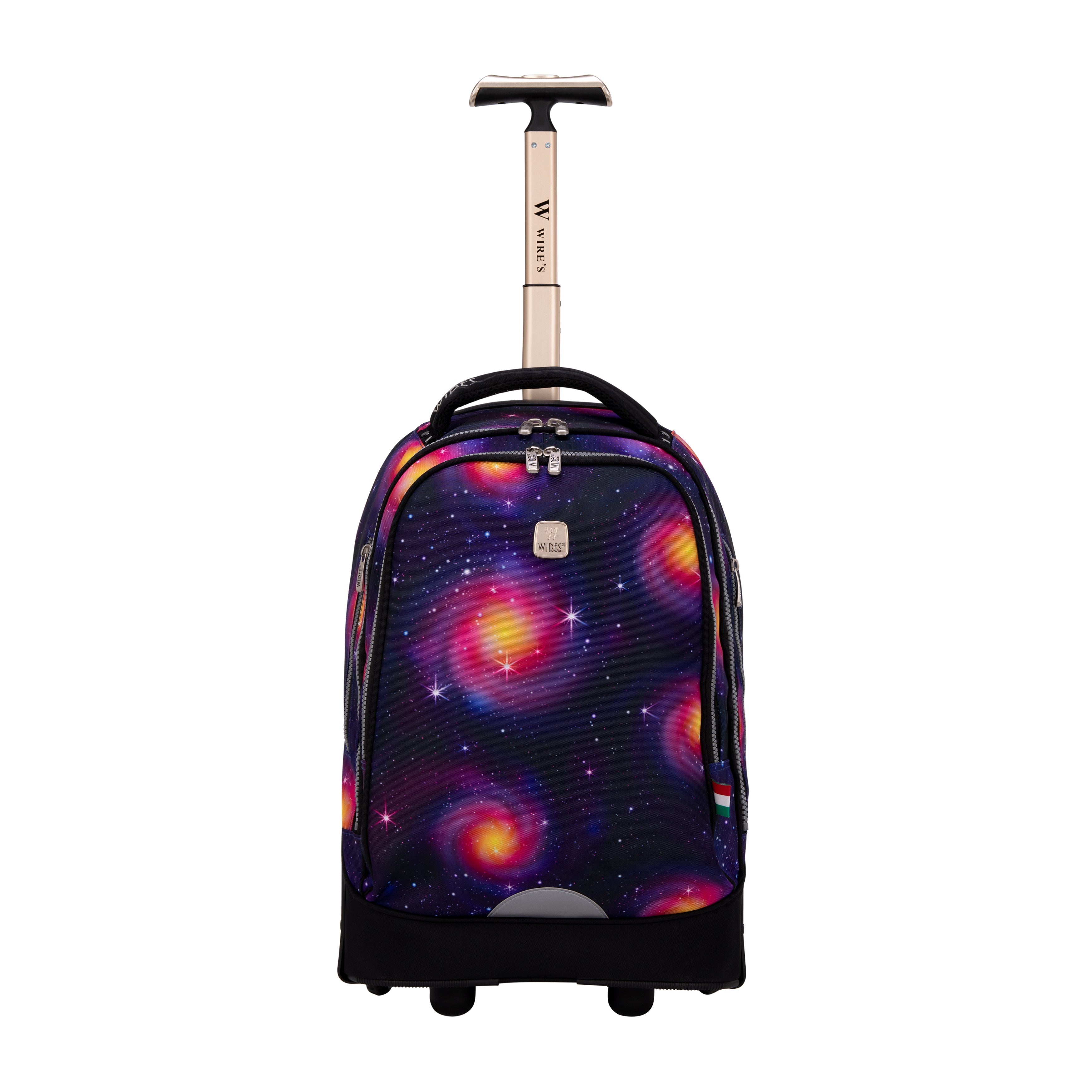 مجموعة حقائب مدرسية بعجلات كبيرة من Purple Planet Wires، مكونة من 3 قطع - حقيبة غداء وحافظة أقلام - W24517