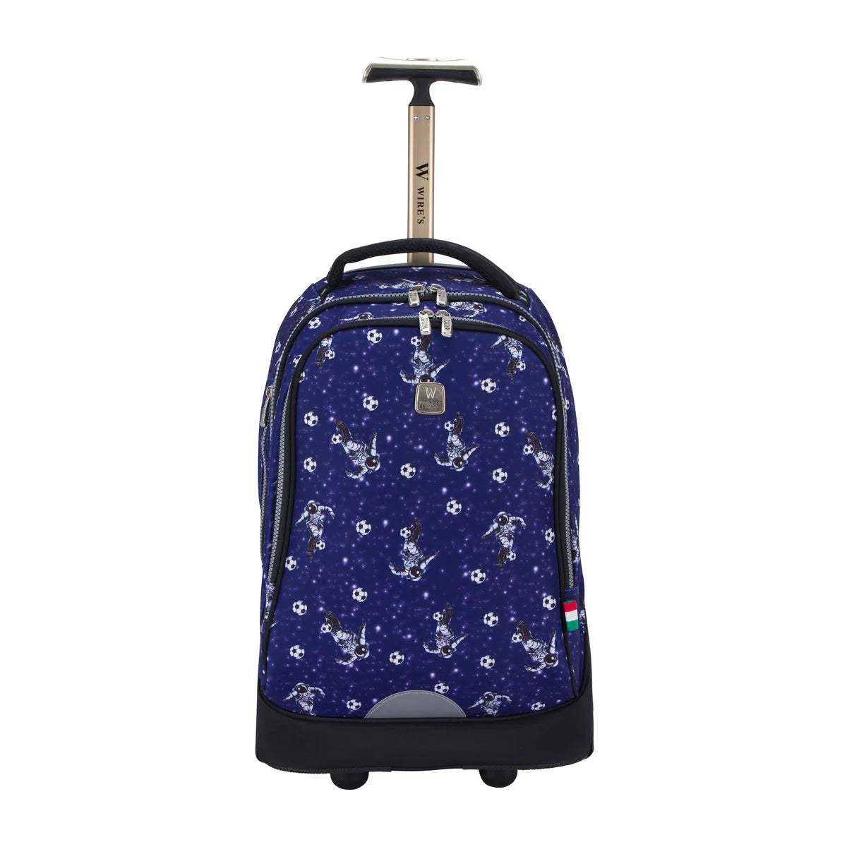 حقيبة مدرسية كبيرة بعجلات كبيرة من Space Football Blue Wires w24531، مجموعة من 3 قطع - حقيبة غداء وحافظة أقلام