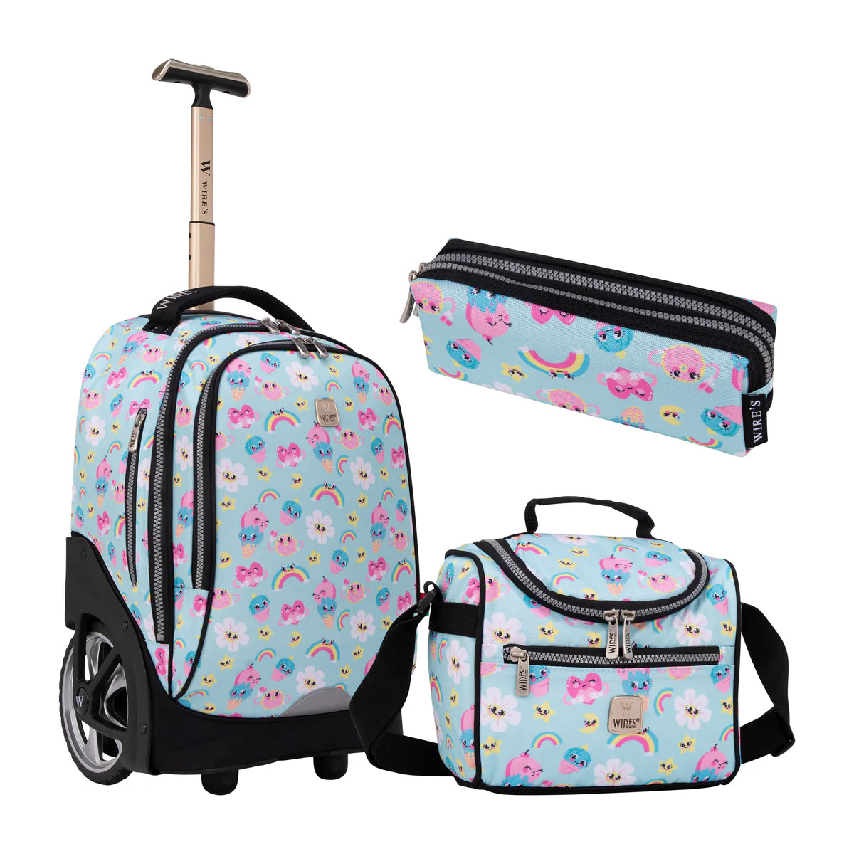 Wires Rainbow Wires Big Wheel School Bag Trolley Set of 3 Lunch Bag