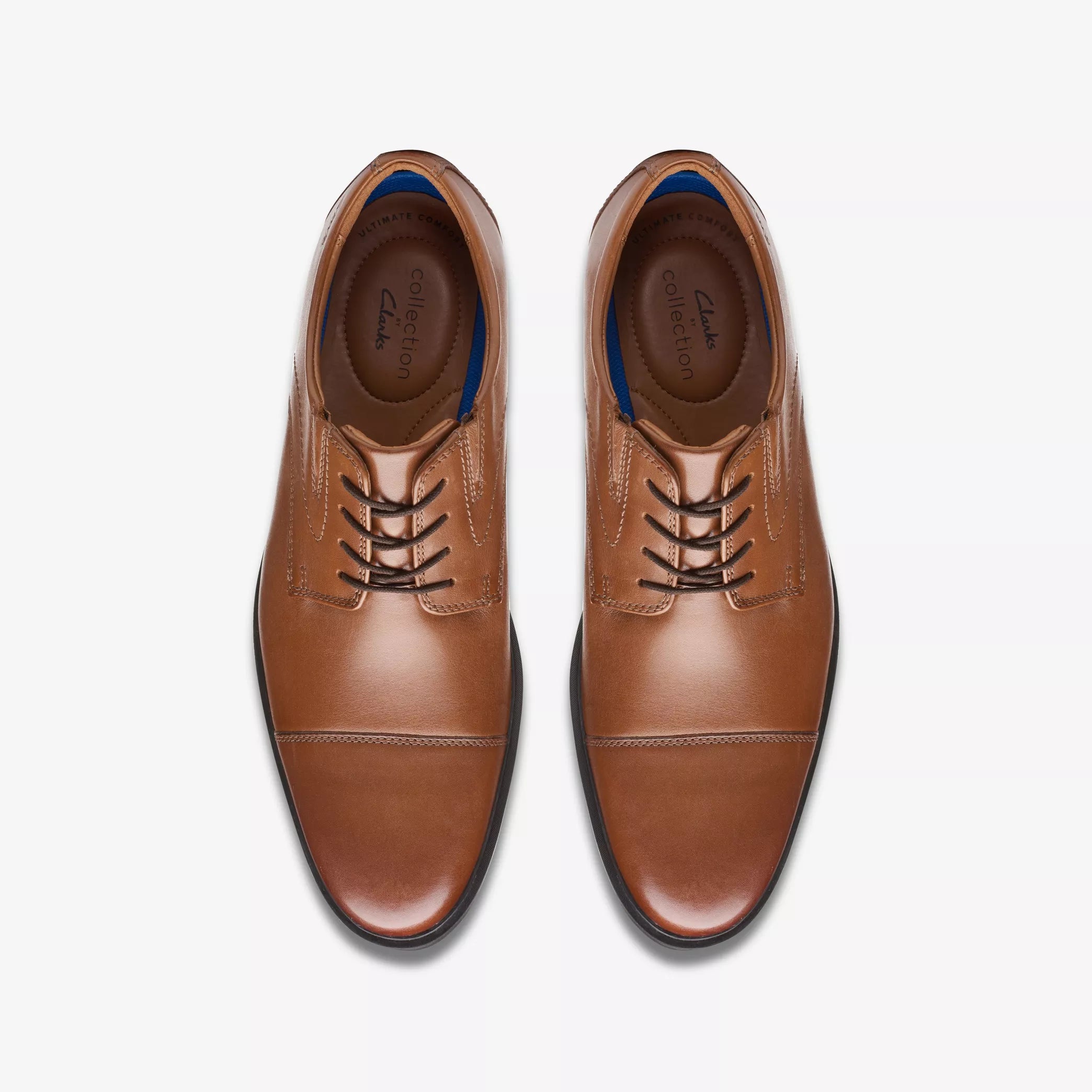 Clarks Mens Whiddon Cap Dark Tan Leather Derby Shoes