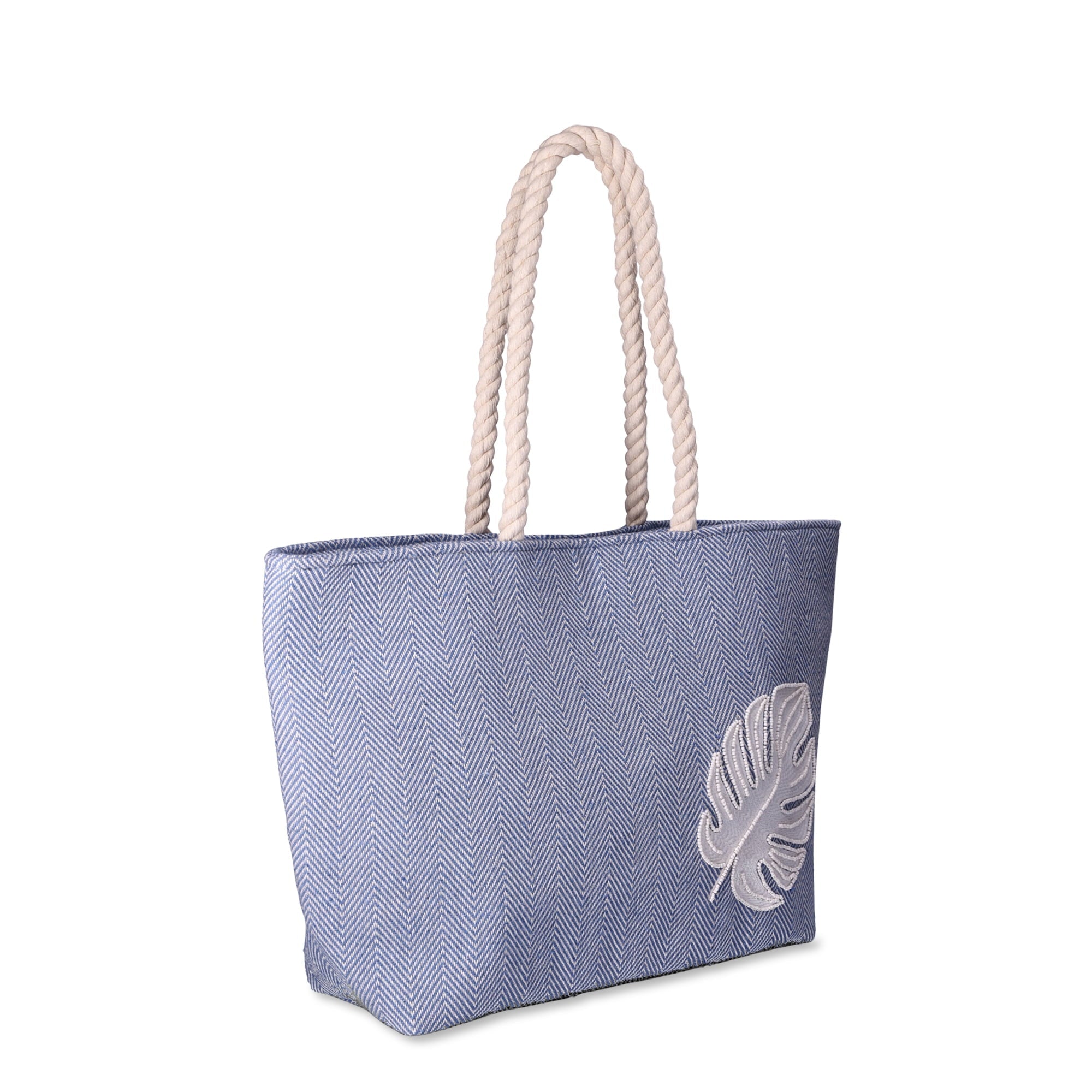 حقيبة شاطئ نسائية من تايم آند ترو بمقابض من الحبال، لون أوراق النخيل