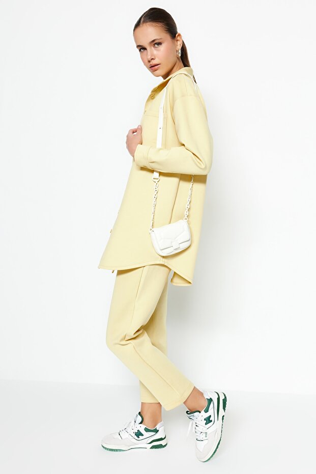 TRENDYOL WOMEN SET Yellow Diving Shirt and Pants Set with Pocket Details