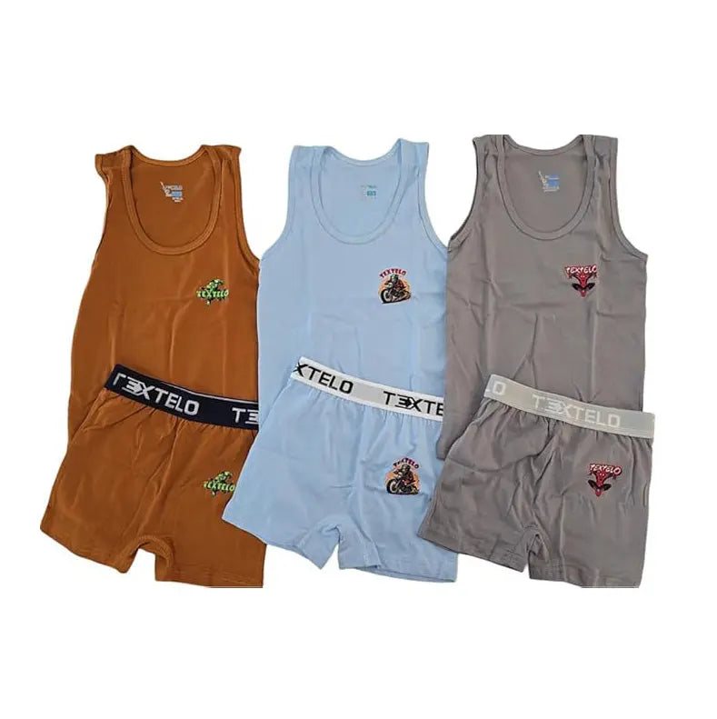 Textelo boy's Underwear 100% Cotton Vests And Briefs Set of (3 Piece) colors- printed 3 color