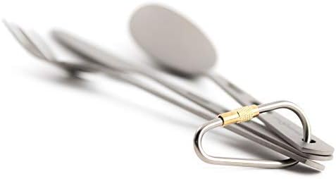 CORE ELEMENT CE 100% Titanium Three-Piece Utensil Set Fork Knife Spoon Outdoor Ultralight Portable Open Campfire Flatware for Camping Backpacking