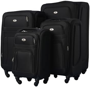 Monsca softside Luggage set of4 Ultra Lightweight suitcase for travel,TSA Approved, anti theft zipper (Black)