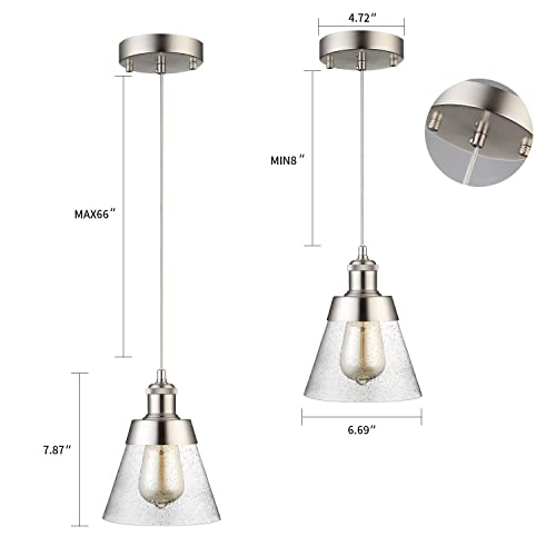 مصباح معلق عصري من الزجاج مع غطاء زجاجي شفاف منفوخ يدويًا، مطلي بالنيكل المصقول