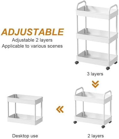 Prince horizon Multi-Layer Kitchen Storage Shelf, Rotatable Kitchen Fruit Vegetable Storage Basket, Square Kitchen Storage Rack Floor Standing (White, 28x28x61 CM)