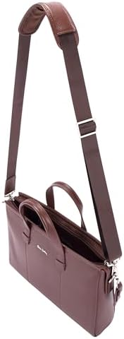 Pierre Cardin Unisex Premium Business Laptop Briefcase 15.6-Inch Laptop Bag Large Capacity Messenger Bag Soft Top Handle Handbag With Long Straps Travel Office Work PB87072 Brown
