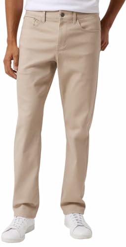 SIZE 36X30 - IZOD Mens Mid-Weight Comfort Stretch Knit Denim 5 Pocket Pant (US, Waist Inseam, Regular, Tan)