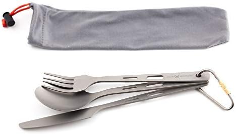 CORE ELEMENT CE 100% Titanium Three-Piece Utensil Set Fork Knife Spoon Outdoor Ultralight Portable Open Campfire Flatware for Camping Backpacking