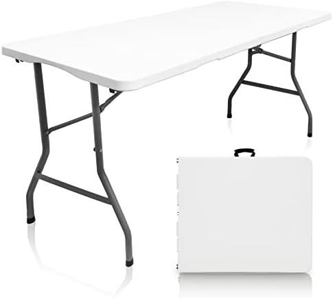 Camp Solutions Bi-Fold Plastic Folding Table, 5 FT Folding Table, Plastic Portable Tables for Dining Parties Card Picnic Camping, Granite White