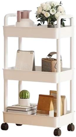 Prince horizon Multi-Layer Kitchen Storage Shelf, Rotatable Kitchen Fruit Vegetable Storage Basket, Square Kitchen Storage Rack Floor Standing (White, 28x28x61 CM)