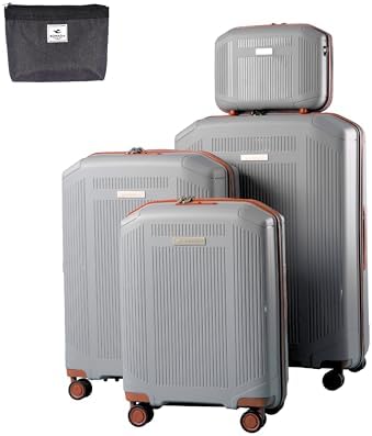Sonada Unbreakable Luggage Unisex,Double Zipper,Expandable, TSA Lock With 4 Double Silent Wheels Set of 4 (Silver)
