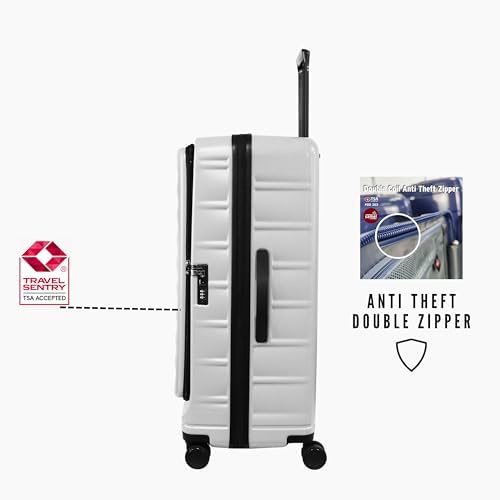 Pierre Cardin Front Zipper Luggage Lightweight Hardside Suitcase for Travel, TSA Approved, ANTI Theft Double Zipper (WHITE, Set of 3)