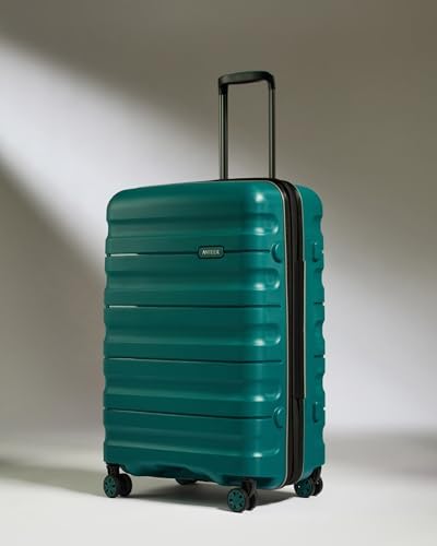 ANTLER - Lincoln Hard Shell Large Suitcase - Durable, Lightweight & Expandable, 4 Spinner Wheels - Adjustable Handle, TSA Lock, 80cm - Teal