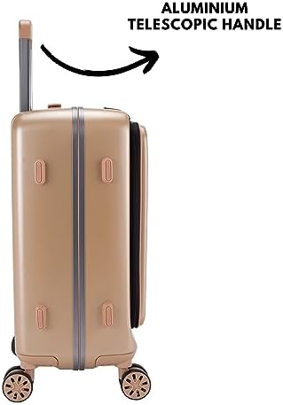 Pierre Cardin 20 Inch laptop trolley bag Strong shell Front Pocket with Laptop Compartment rolling laptop bag for business and Travel, TSA Approved Lock (PC86326-Champagne)