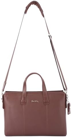 Pierre Cardin Unisex Premium Business Laptop Briefcase 15.6-Inch Laptop Bag Large Capacity Messenger Bag Soft Top Handle Handbag With Long Straps Travel Office Work PB87072 Brown