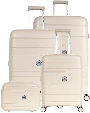 Pierre Cardin UNBREAKABLE Luggage for travel International Lock 4 Double Wheels, Double Anti Thef Zipper Suitcase (Set of 4, Champagne)