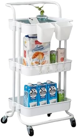 Prince horizon Rolling Storage Utility Cart, Multifunctional Metal Frame Storage Cart for Office, Home, Kitchen, Bedroom, Bathroom, Laundry Room (White, 39x36x80 CM)